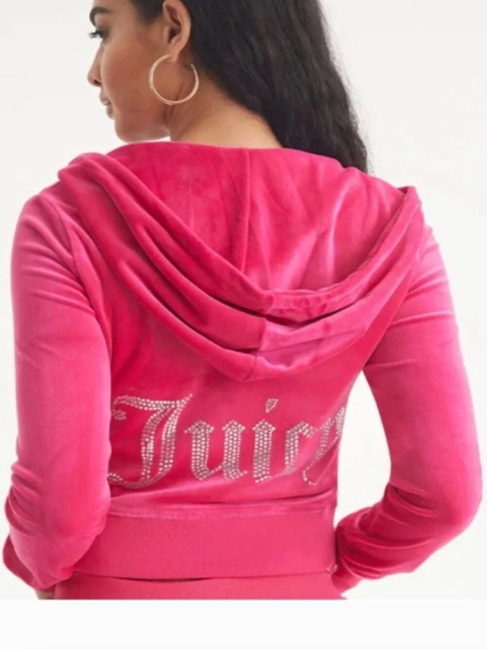 Juicy Couture Pink Rhinestone Velour Zip Up Hooded Jacket Size L